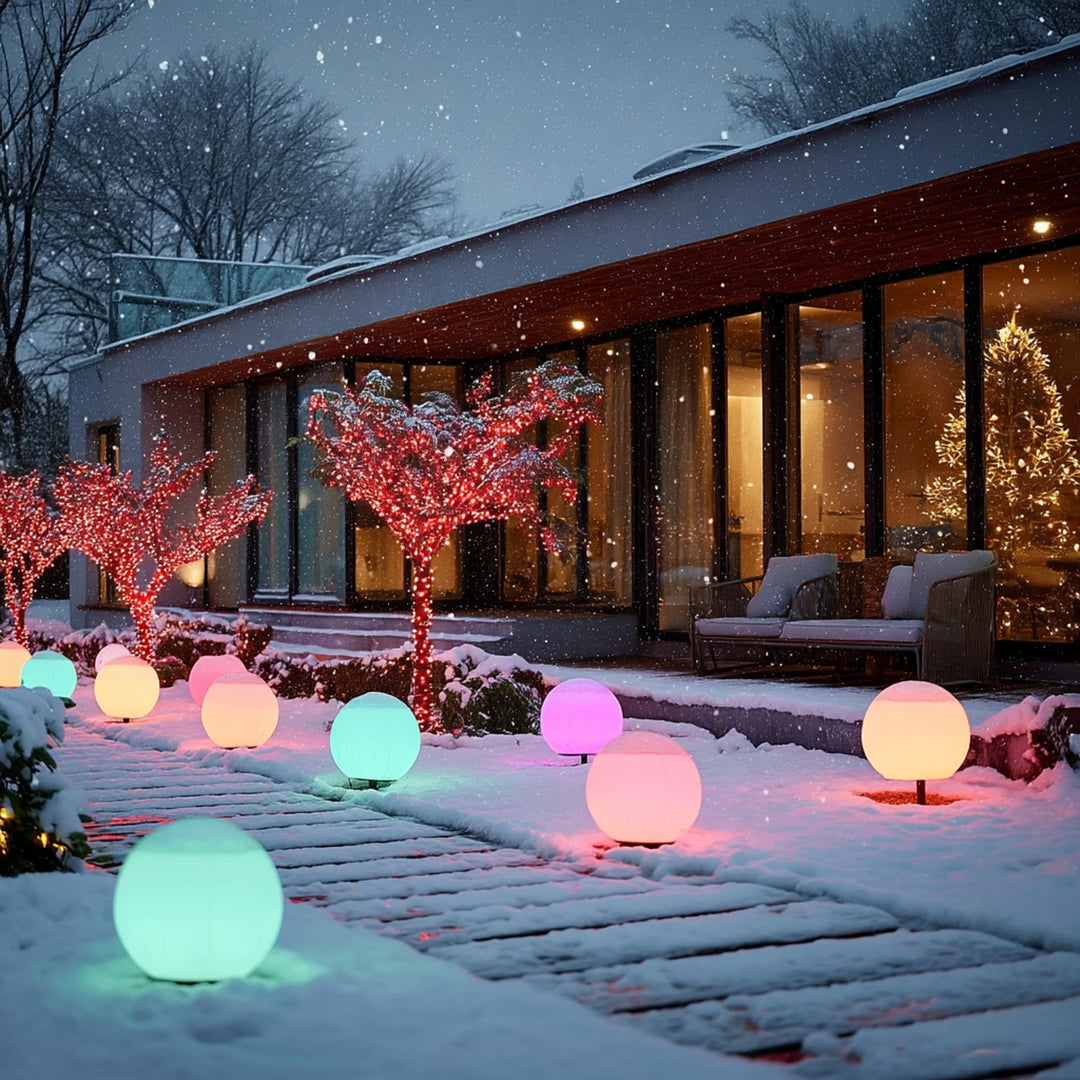 Solární zahradní lampa volně stojící koule 15x15x48cm, barevná LED GB122