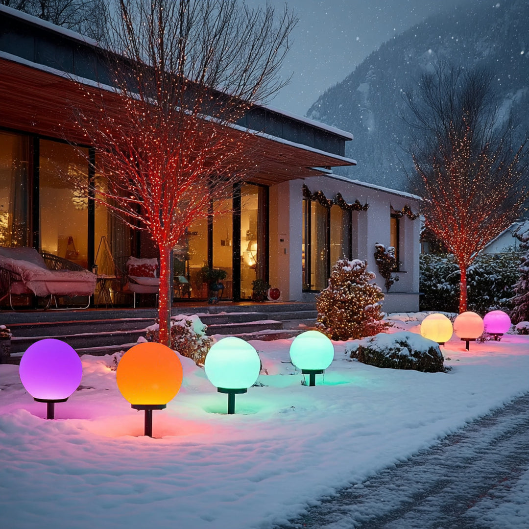 Solární zahradní lampa volně stojící koule 15x15x48cm, barevná LED GB122