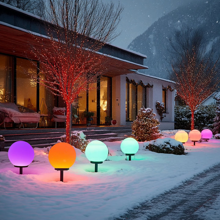 Solární zahradní lampa volně stojící koule 15x15x48cm, barevná LED GB122