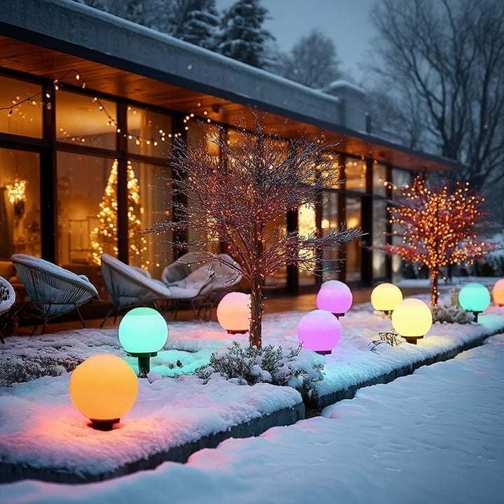 Solární zahradní lampa volně stojící koule 15x15x48cm, barevná LED GB122