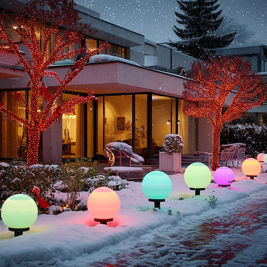 Solární zahradní lampa volně stojící koule 15x15x48cm, barevná LED GB122