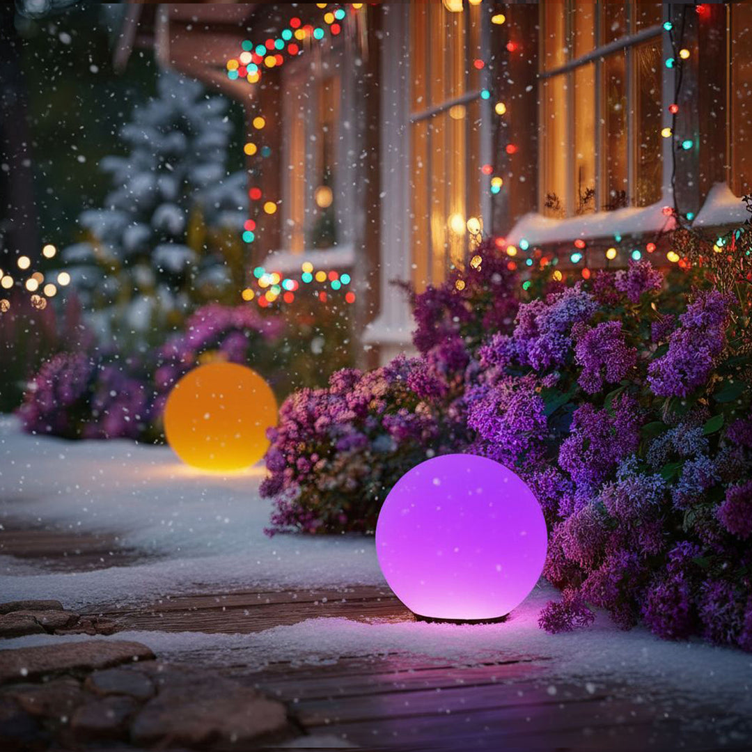 Zahradní solární LED lampa  volně stojící GB165  25x25x58cm koule, plné barvy LED