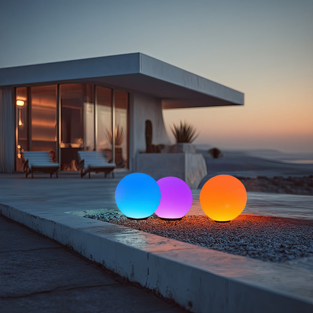 Zahradní solární LED lampa  volně stojící GB165  25x25x58cm koule, plné barvy LED