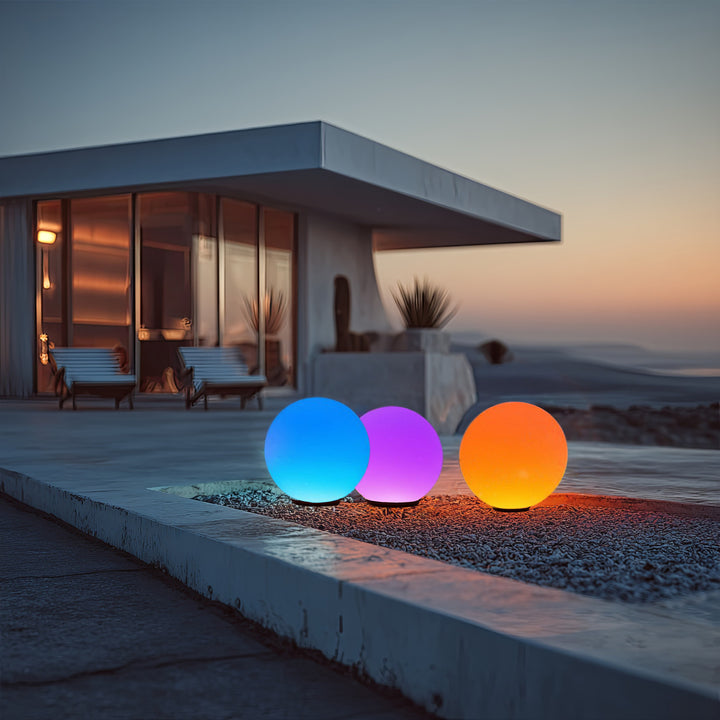 Zahradní solární LED lampa  volně stojící GB165  25x25x58cm koule, plné barvy LED