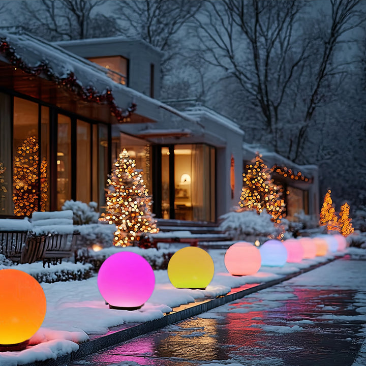 Zahradní solární LED lampa  volně stojící GB165  25x25x58cm koule, plné barvy LED