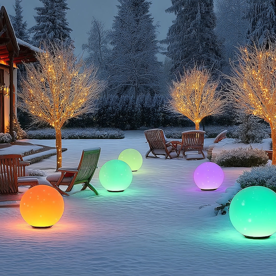 Zahradní solární LED lampa  volně stojící GB165  25x25x58cm koule, plné barvy LED