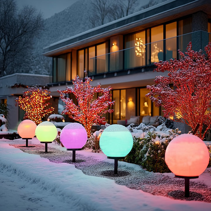 Zahradní solární LED lampa  volně stojící GB165  25x25x58cm koule, plné barvy LED