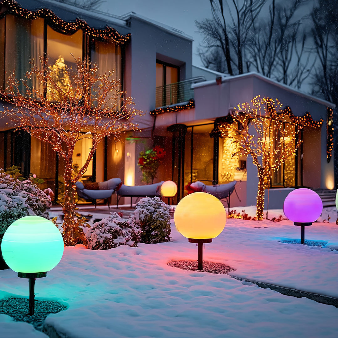 Zahradní solární LED lampa  volně stojící GB165  25x25x58cm koule, plné barvy LED