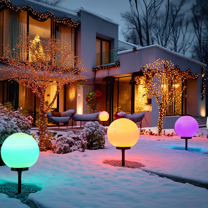 Zahradní solární LED lampa  volně stojící GB165  25x25x58cm koule, plné barvy LED