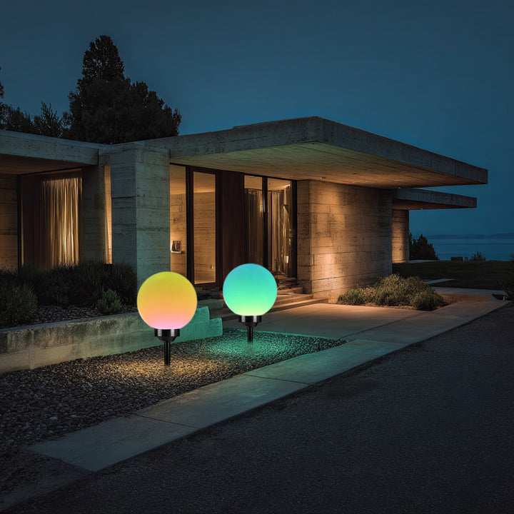 Zahradní solární LED lampa volně stojící GB167  30x30x63cm koule, plné barvy LED