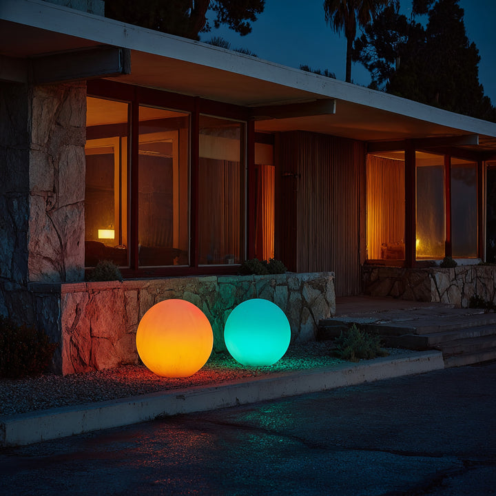 Zahradní solární LED lampa volně stojící GB167  30x30x63cm koule, plné barvy LED