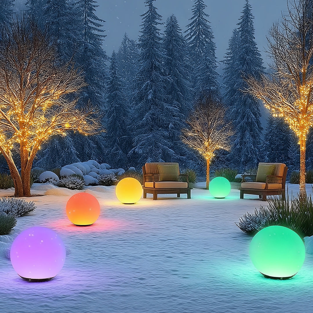 Zahradní solární LED lampa volně stojící GB167  30x30x63cm koule, plné barvy LED