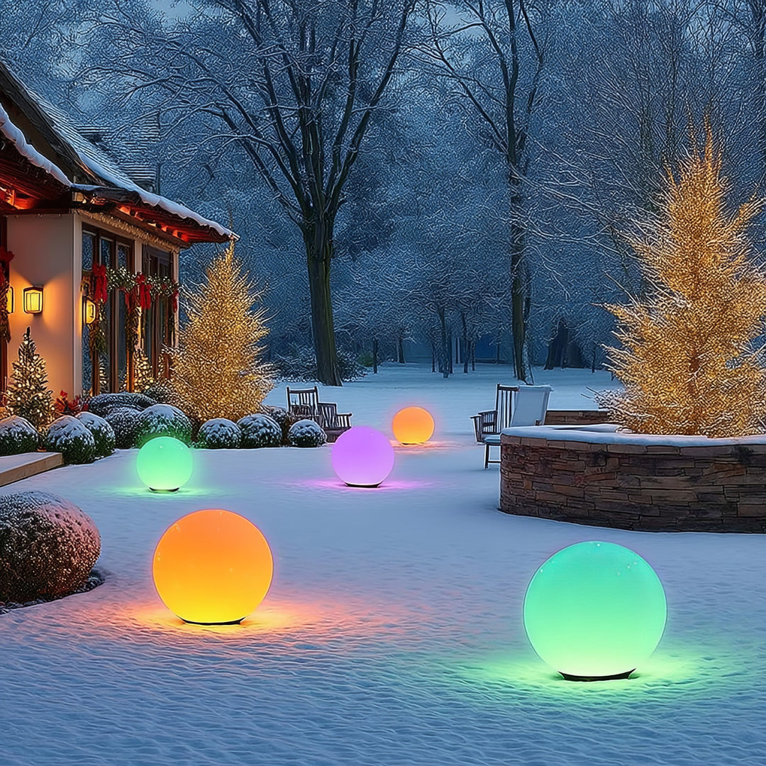 Zahradní solární LED lampa volně stojící GB167  30x30x63cm koule, plné barvy LED