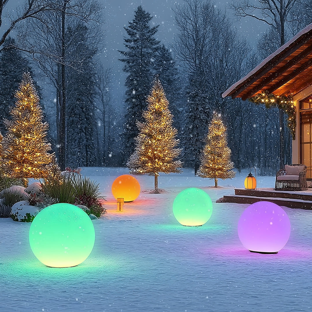 Zahradní solární LED lampa volně stojící GB167  30x30x63cm koule, plné barvy LED