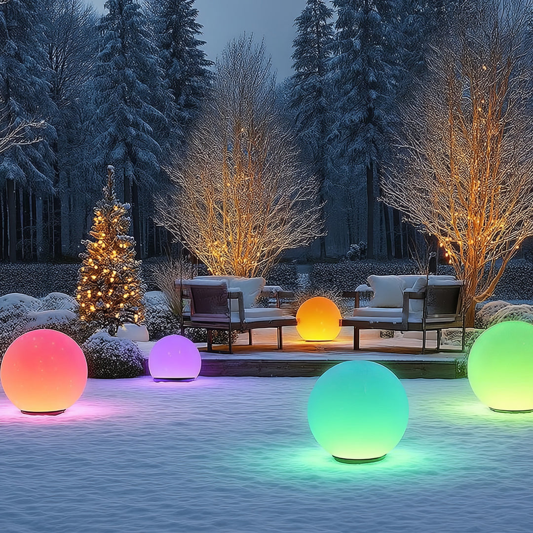 Zahradní solární LED lampa volně stojící GB167  30x30x63cm koule, plné barvy LED