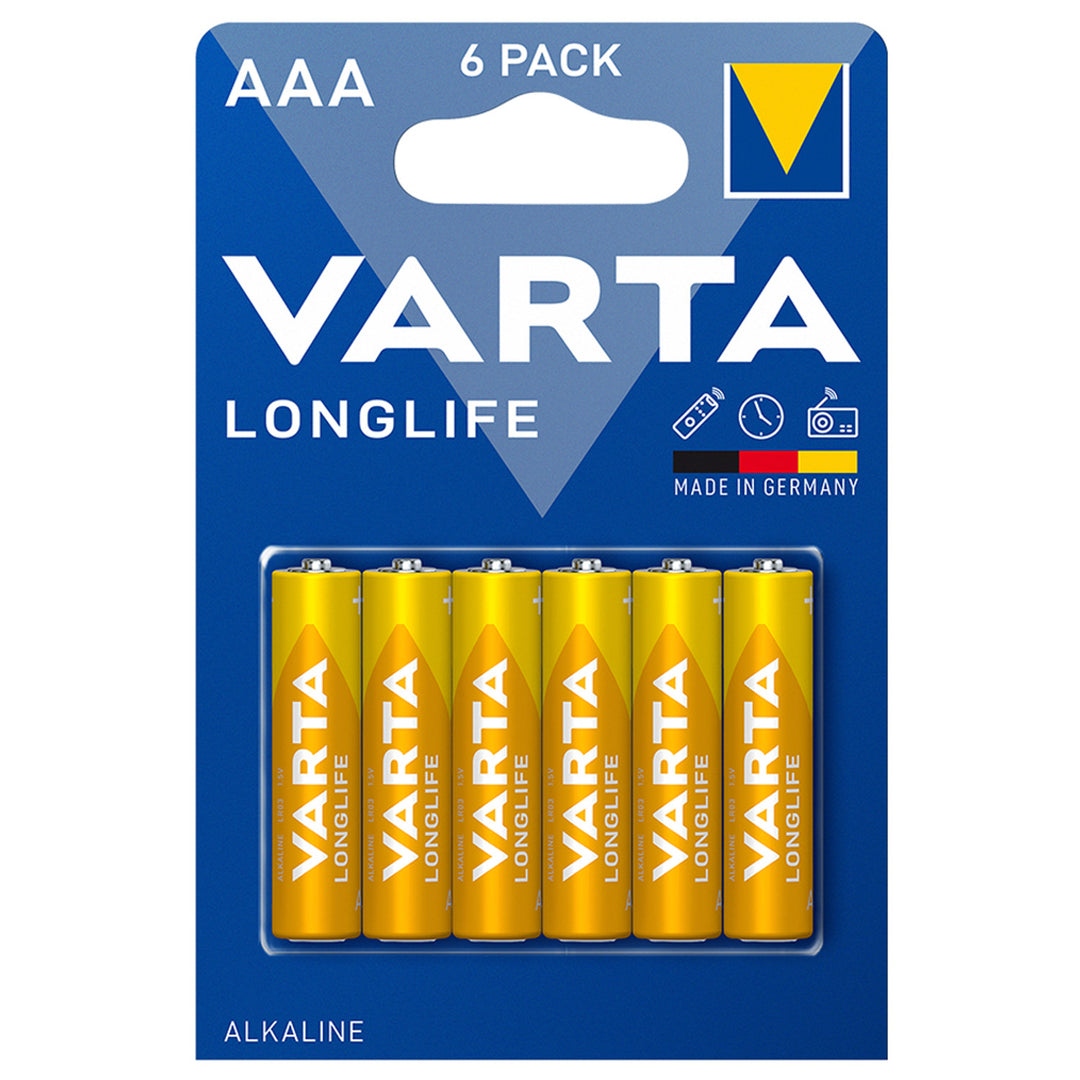 6 ks alkalických baterií R-03 LR03 AAA 1,5 V Longlife Varta