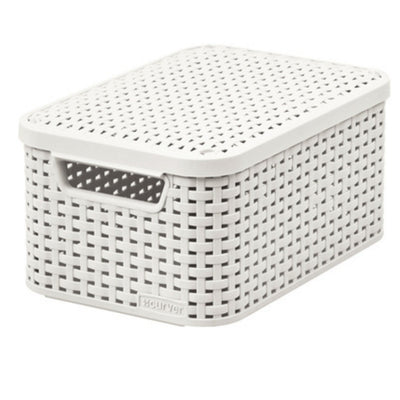 Koš na oblouky, víceúčelový, s víkem, krémový, Rattan Style M