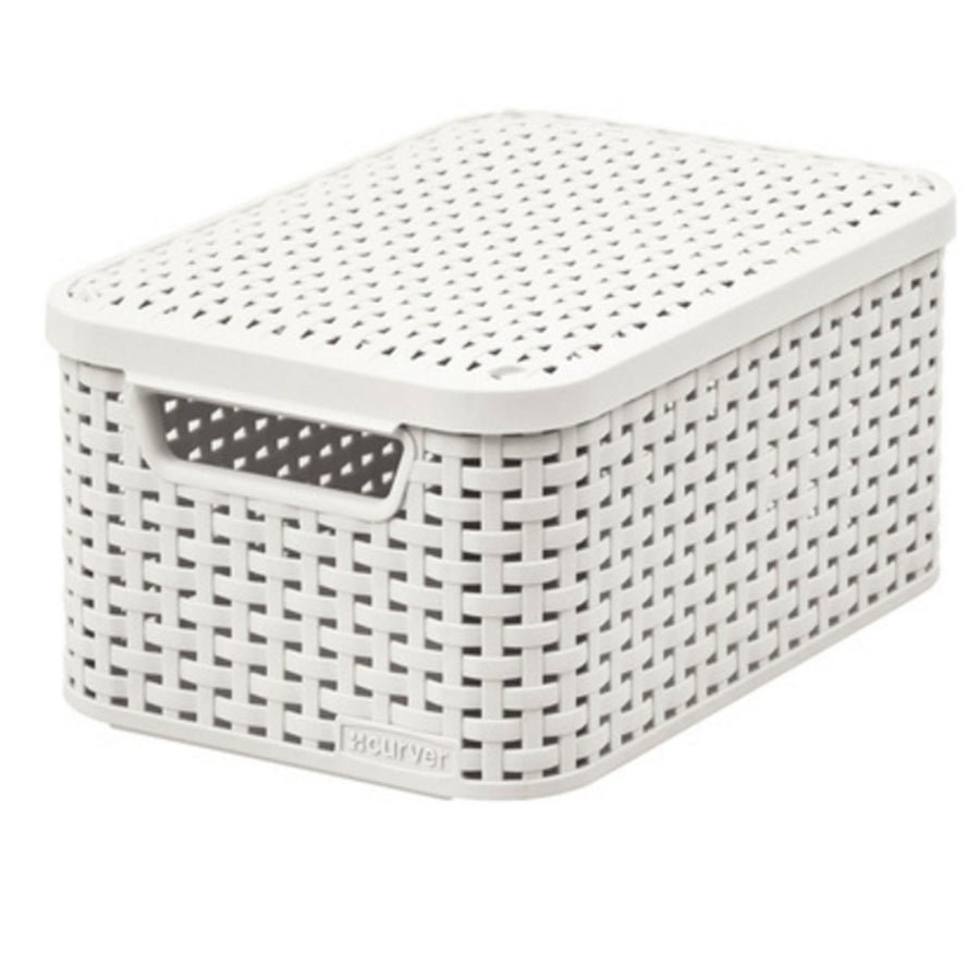 Koš na oblouky, víceúčelový, s víkem, krémový, Rattan Style M