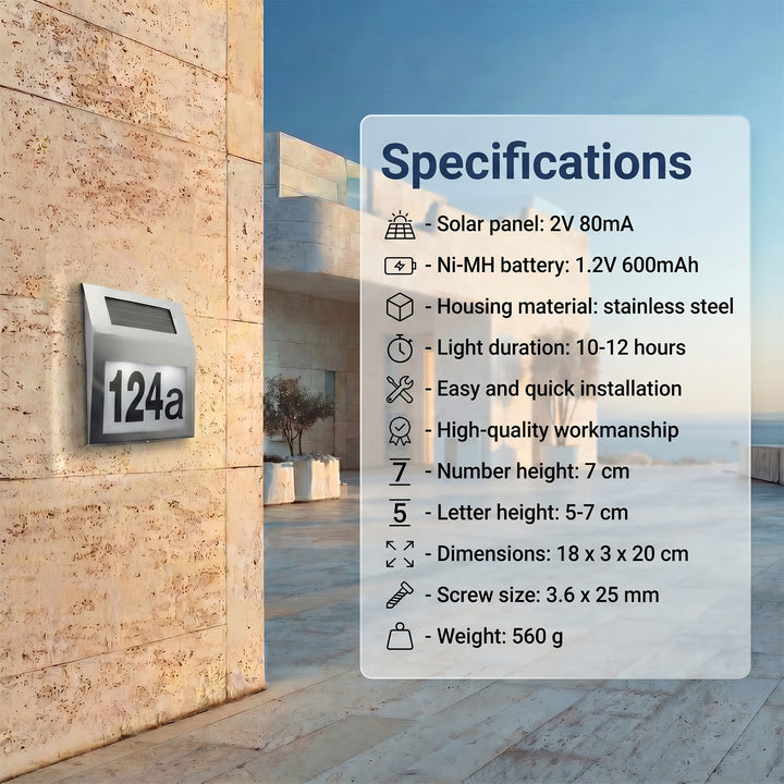 Solární lampa s číslem domu LED Maclean Energy MCE172