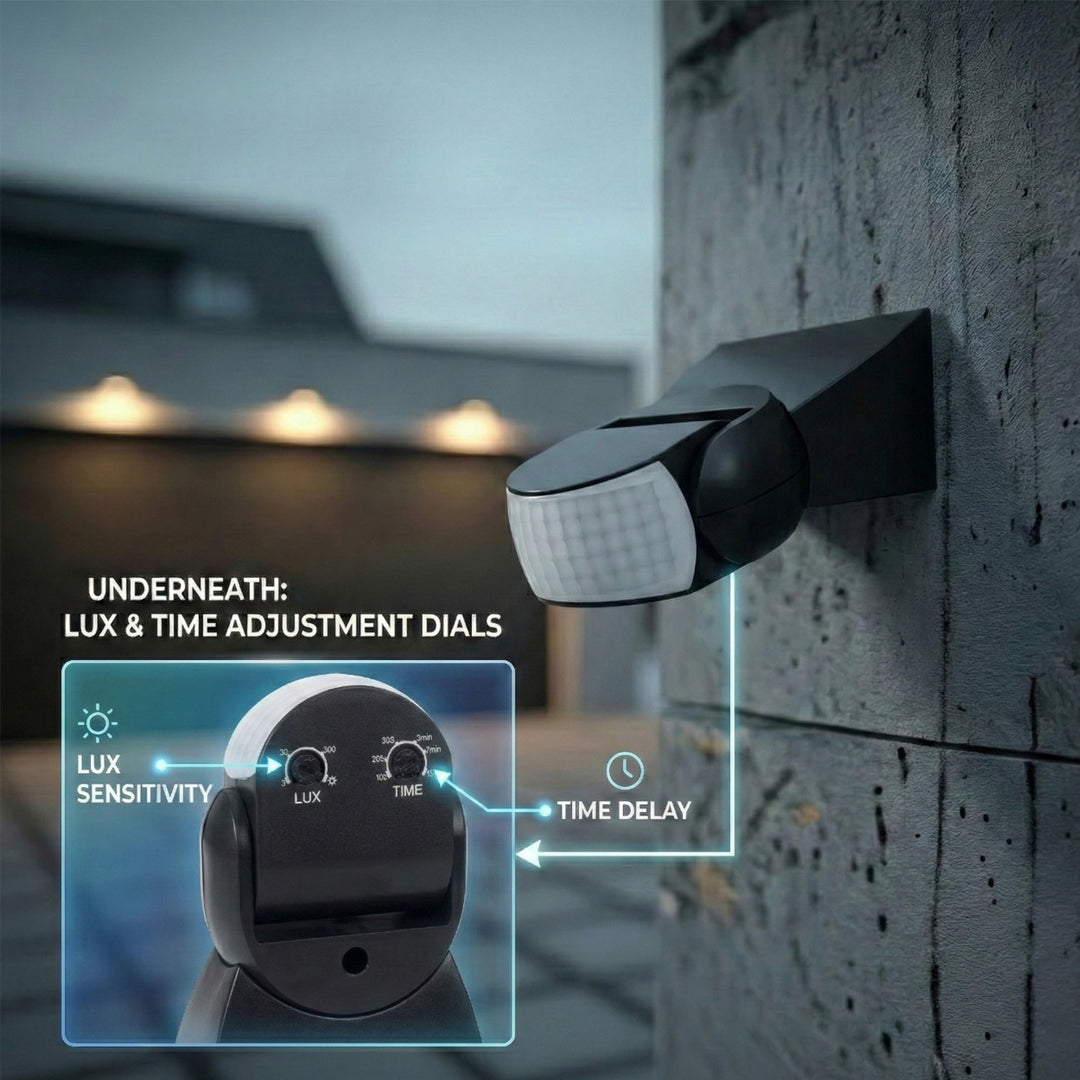 Infračervený detektor pohybu PIR moderní  dosah 12 m IP65 barva černá Maclean Energy MCE201W