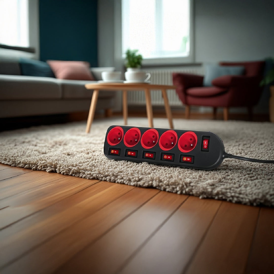 Napájecí lišta Maclean, prodlužovací kabel s 5 zásuvkami, s vypínači, 250VAC/10A, 1,5 m, MCE204