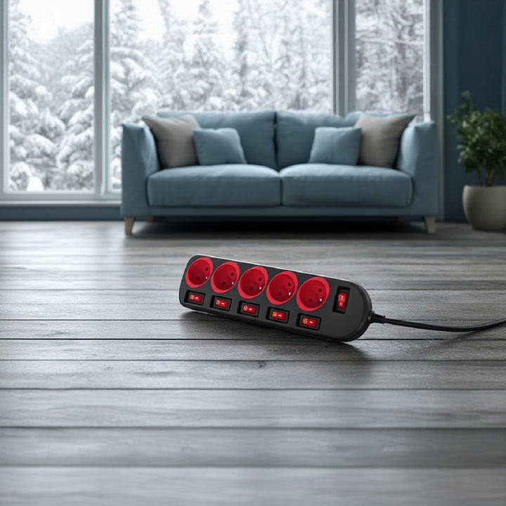 Napájecí lišta Maclean, prodlužovací kabel s 5 zásuvkami, s vypínači, 250VAC/10A, 1,5 m, MCE204