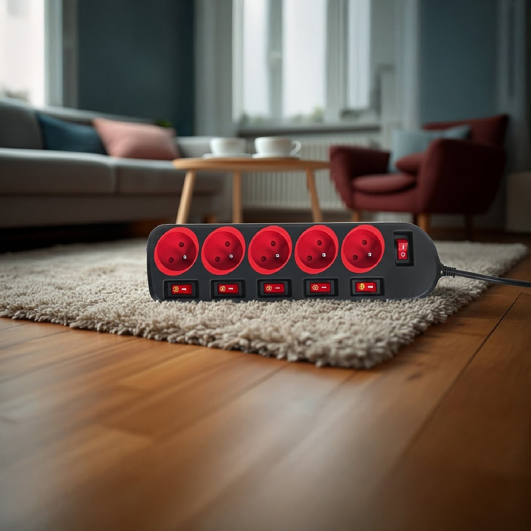 Napájecí lišta Maclean, prodlužovací kabel s 5 zásuvkami, s vypínači, 250VAC/10A, 1,5 m, MCE204