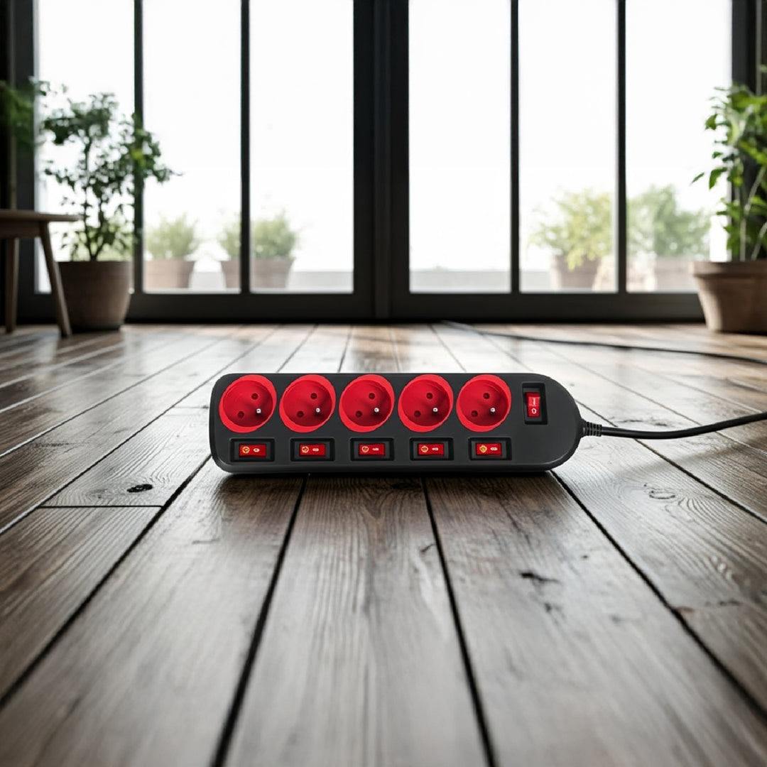 Napájecí lišta Maclean, prodlužovací kabel s 5 zásuvkami, s vypínači, 250VAC/10A, 1,5 m, MCE204