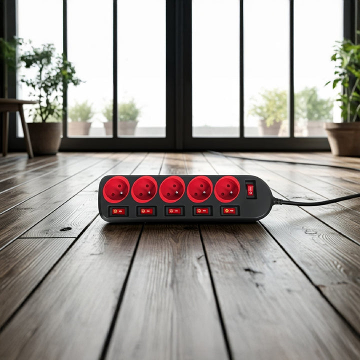 Napájecí lišta Maclean, prodlužovací kabel s 5 zásuvkami, s vypínači, 250VAC/10A, 1,5 m, MCE204