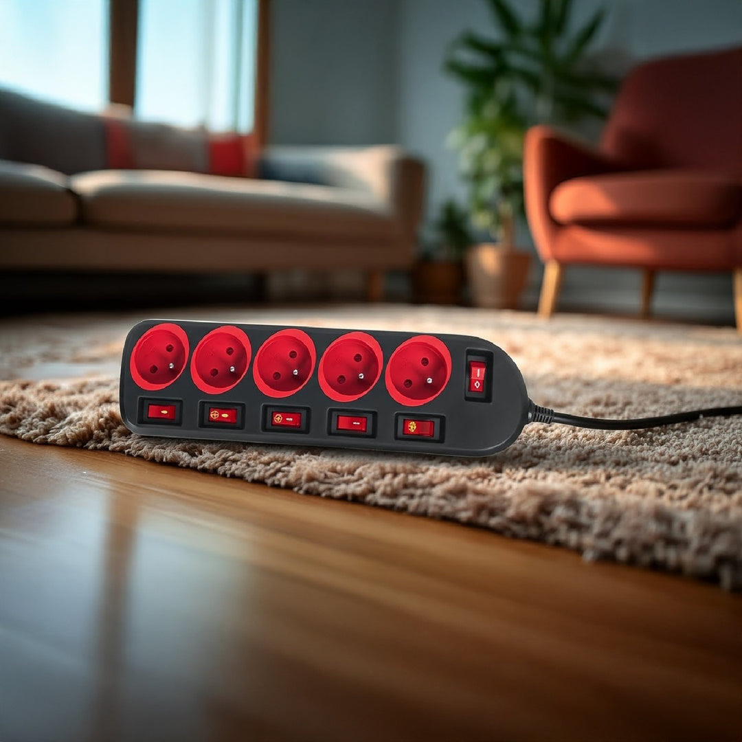 Napájecí lišta Maclean, prodlužovací kabel s 5 zásuvkami, s vypínači, 250VAC/10A, 1,5 m, MCE204