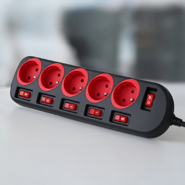 Napájecí lišta Maclean, prodlužovací kabel s 5 zásuvkami, s vypínači, 250VAC/10A, 1,5 m, MCE204