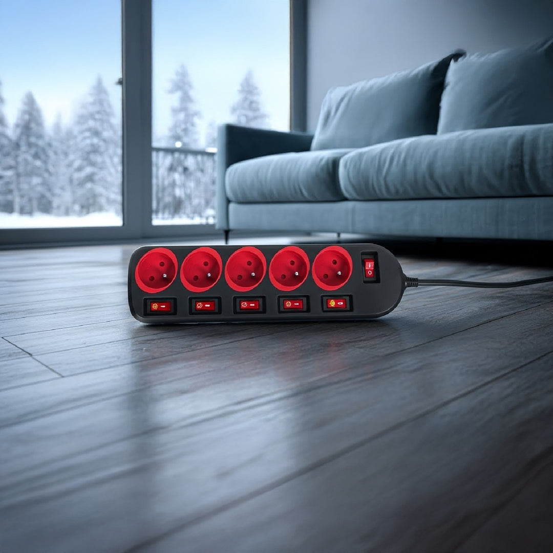 Napájecí lišta Maclean, prodlužovací kabel s 5 zásuvkami, s vypínači, 250VAC/10A, 1,5 m, MCE204