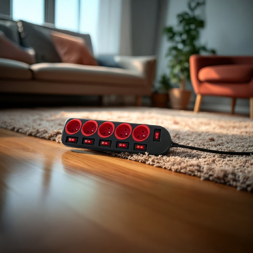 Napájecí lišta Maclean, prodlužovací kabel s 5 zásuvkami, s vypínači, 250VAC/10A, 1,5 m, MCE204