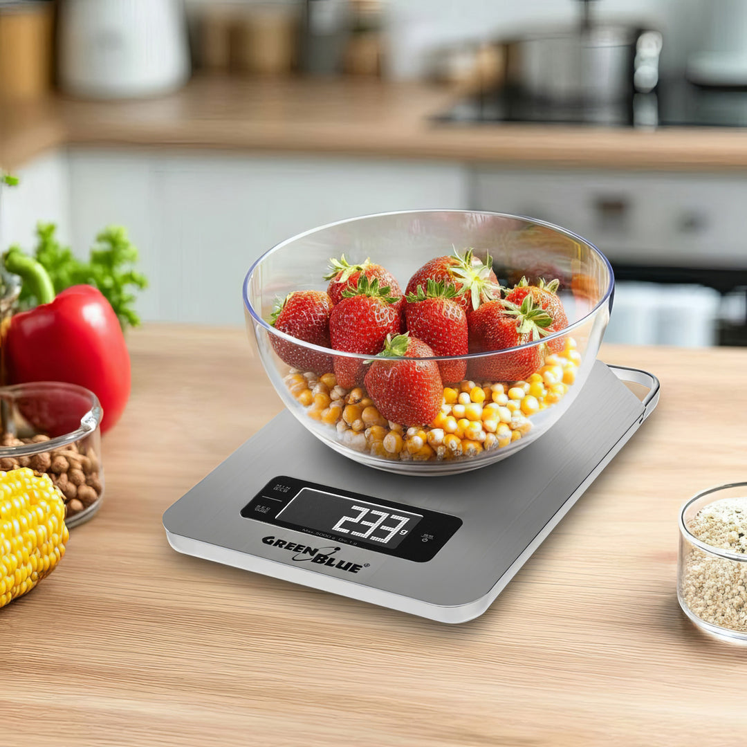 Digitální kuchyňská váha GreenBlue GB170 z nerezové oceli s funkcí dovažování a časovače až do 5 kg