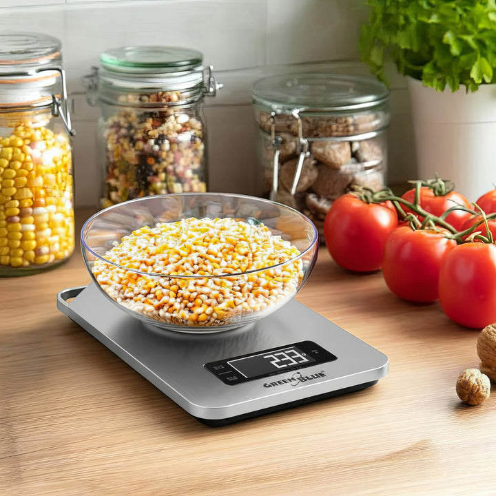 Digitální kuchyňská váha GreenBlue GB170 z nerezové oceli s funkcí dovažování a časovače až do 5 kg
