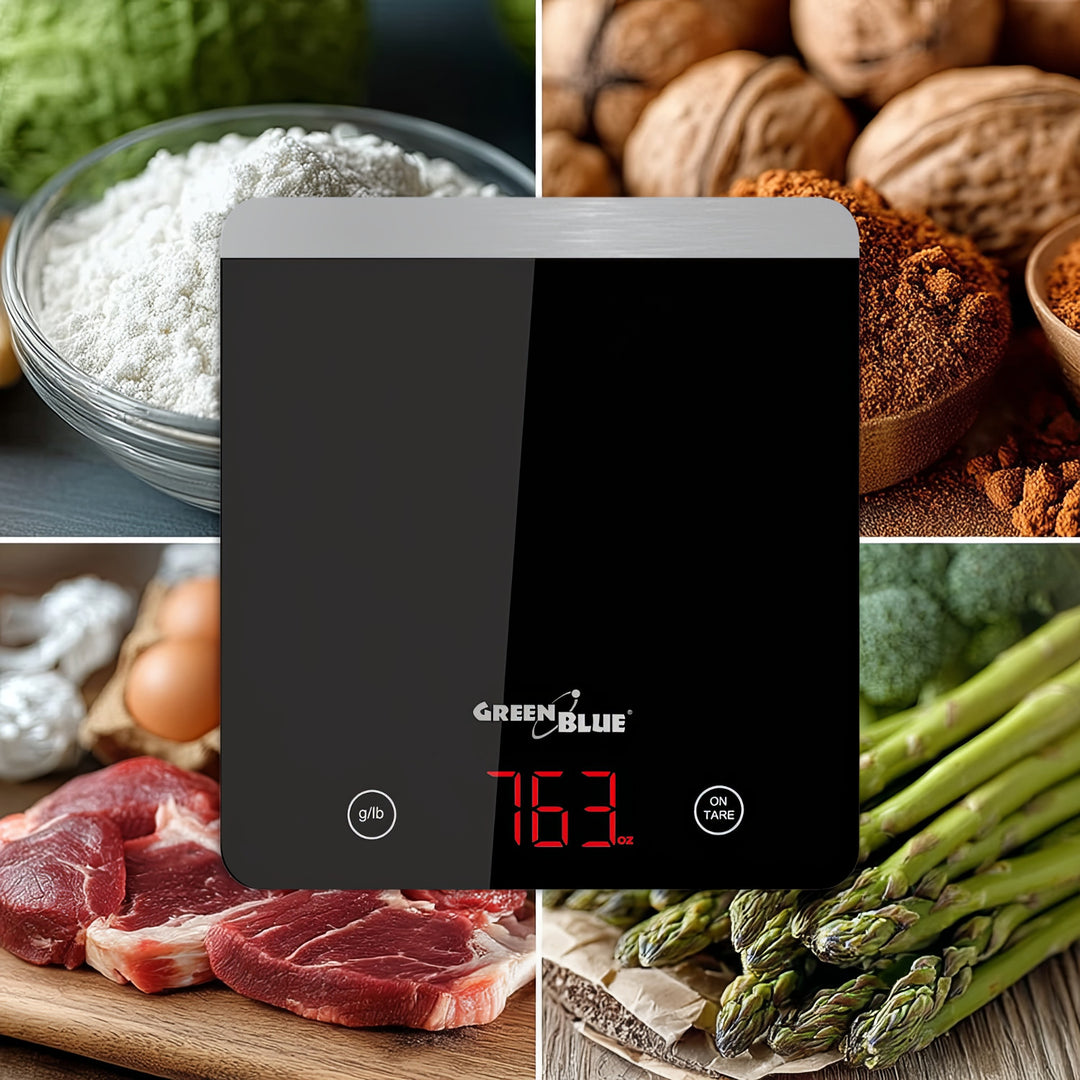 Digitální elektrická kuchyňská váha GreenBlue GB171 v černé barvě s funkci dovažování