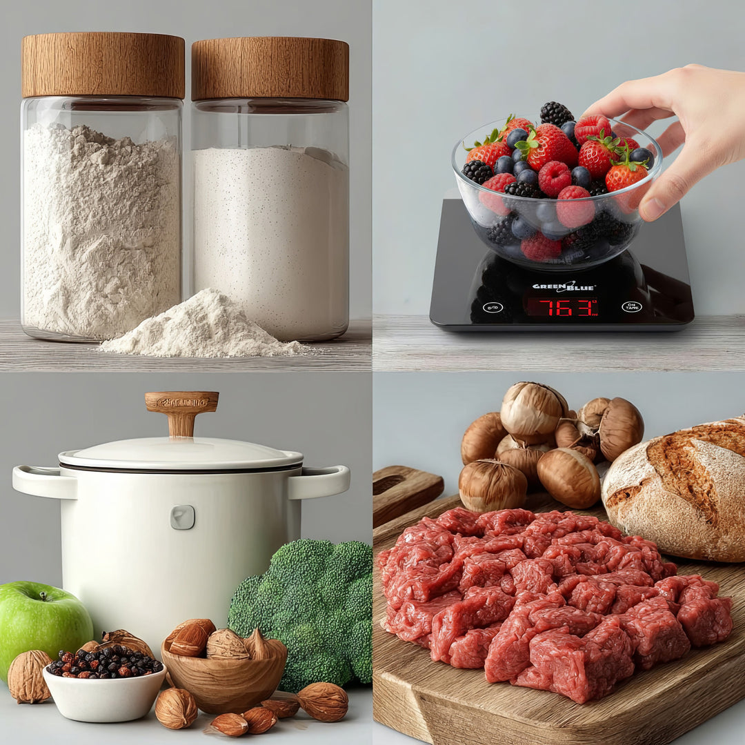 Digitální elektrická kuchyňská váha GreenBlue GB171 v černé barvě s funkci dovažování