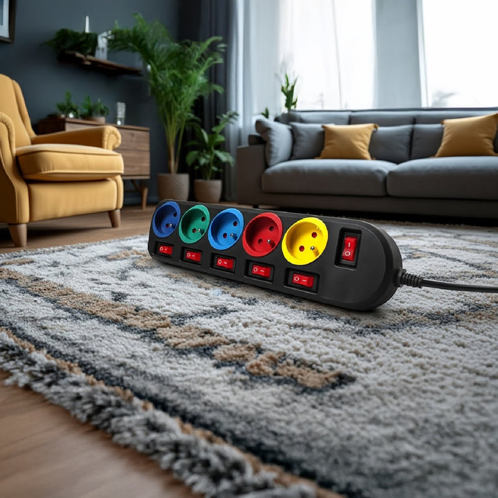 Prodlužovací kabel 5 zásuvek s vypínači Maclean Energy MCE204M 250VAC / 10A 1,5m, vícebarevný