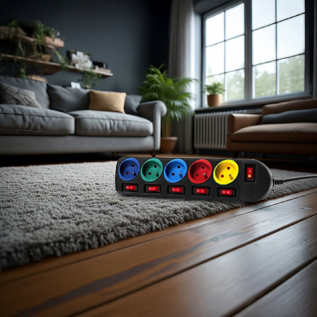 Prodlužovací kabel 5 zásuvek s vypínači Maclean Energy MCE204M 250VAC / 10A 1,5m, vícebarevný