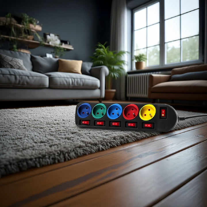 Prodlužovací kabel 5 zásuvek s vypínači Maclean Energy MCE204M 250VAC / 10A 1,5m, vícebarevný