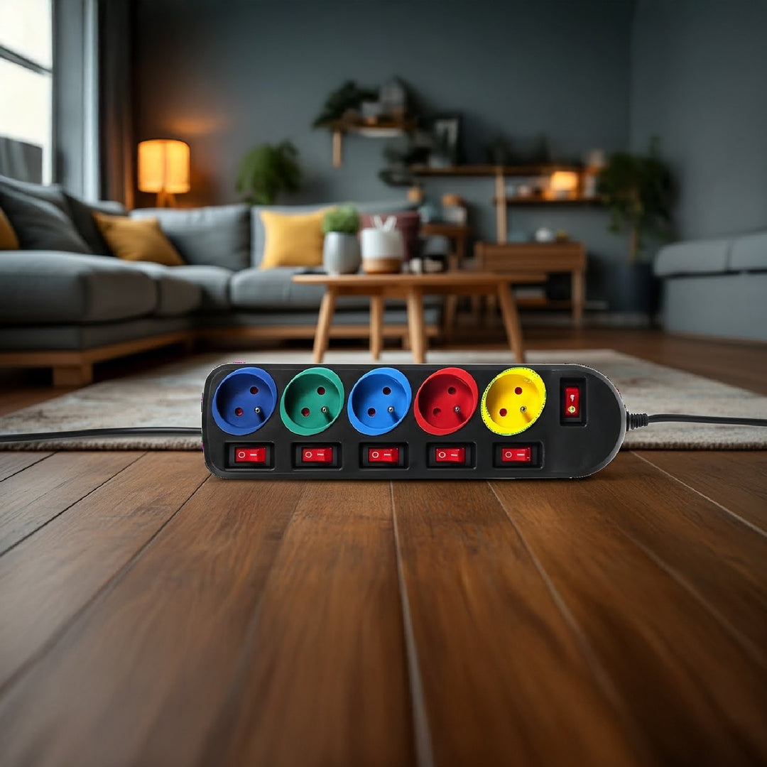 Prodlužovací kabel 5 zásuvek s vypínači Maclean Energy MCE204M 250VAC / 10A 1,5m, vícebarevný