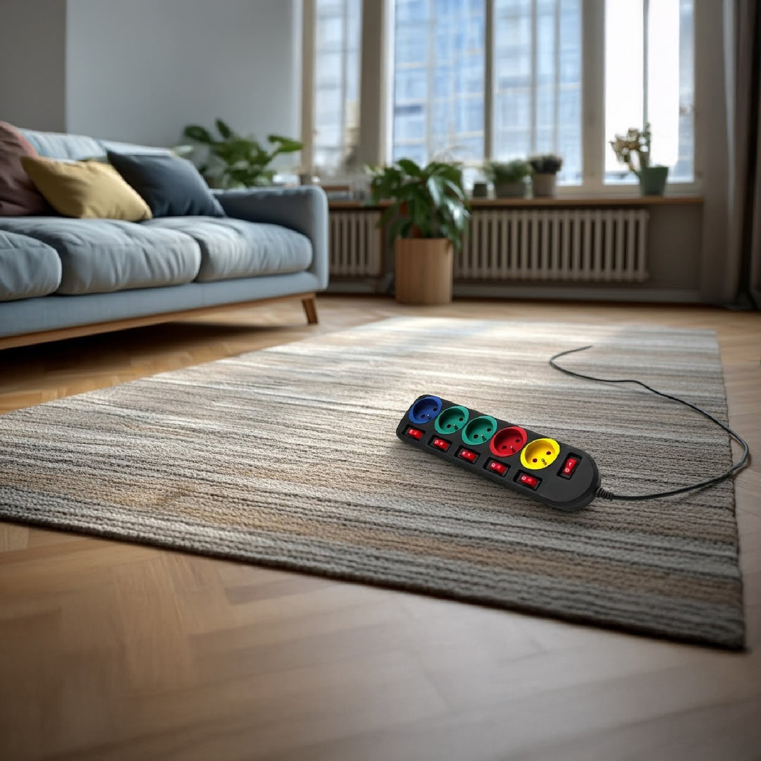 Prodlužovací kabel 5 zásuvek s vypínači Maclean Energy MCE204M 250VAC / 10A 1,5m, vícebarevný