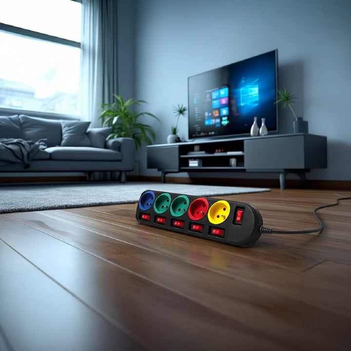 Prodlužovací kabel 5 zásuvek s vypínači Maclean Energy MCE204M 250VAC / 10A 1,5m, vícebarevný