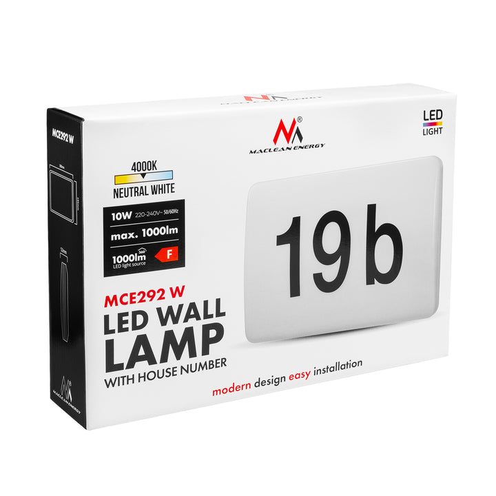 LED svítidlo Maclean, číslo domu, se senzorem soumraku, bílé, max. 10 W, IP65, neutrální barva (4000 K), max. 1000 lm, MCE292 W