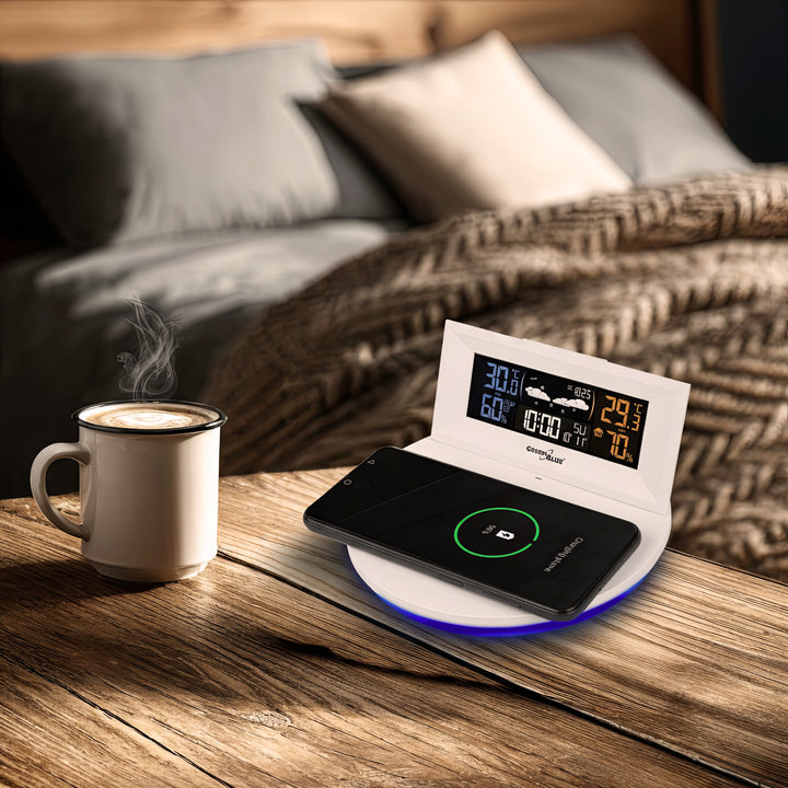 Bezdrátová meteostanice s bezdrátovou nabíječkou Qi GreenBlue GB213