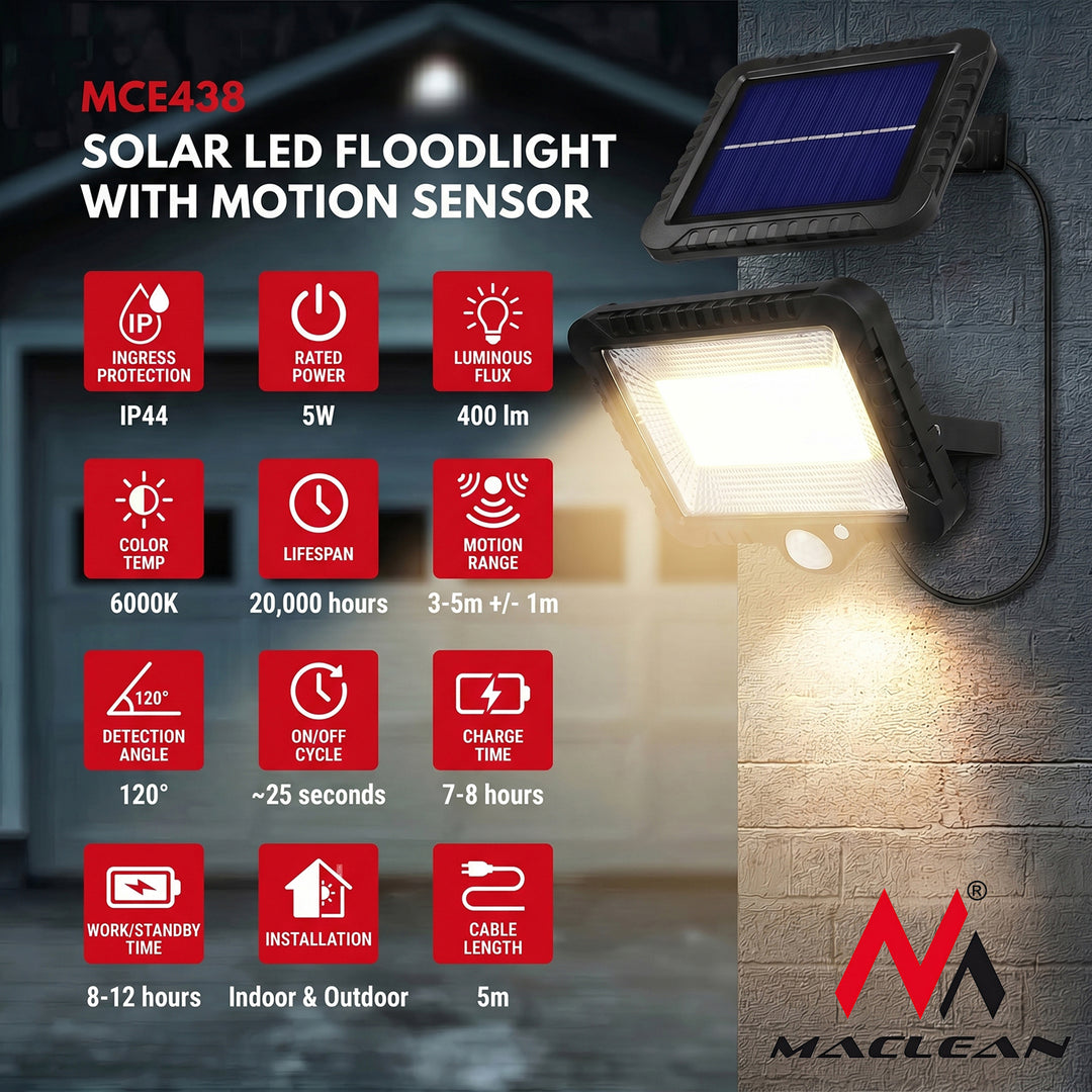 Solární LED nástěnná lampa MCE438 s pohybovým senzorem