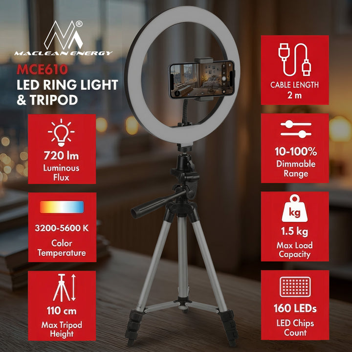 LED prstencové světlo se stojanem a spouštěčem MCE610 10" 12W L