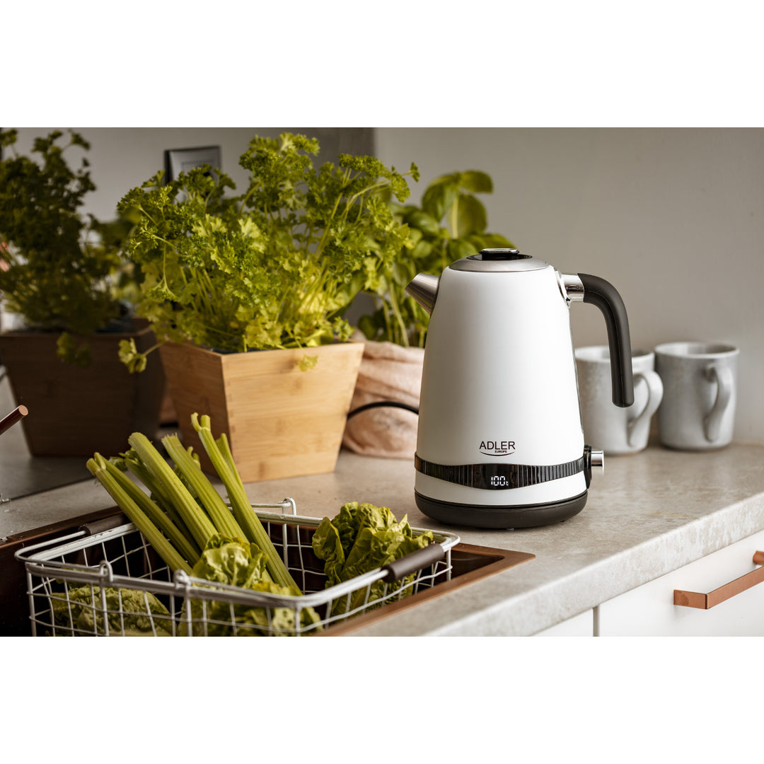 Elektrická konvice Adler, bezdrátová, LCD displej, 2200 W, 1,7 l, AD 1295w