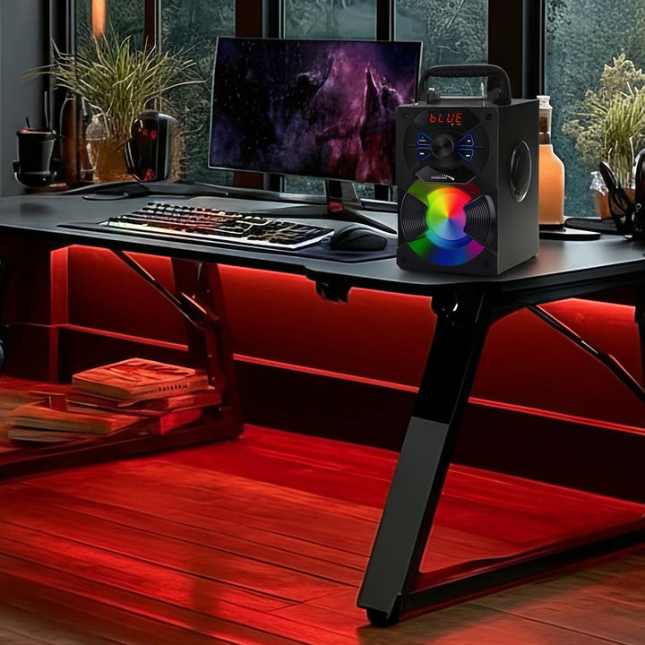 Přenosný Bluetooth reproduktor Audiocore AC730 / rádio / SD / MMC / aux-in / USB / osvětlení / teleskopická anténa / připojení mikrofonu