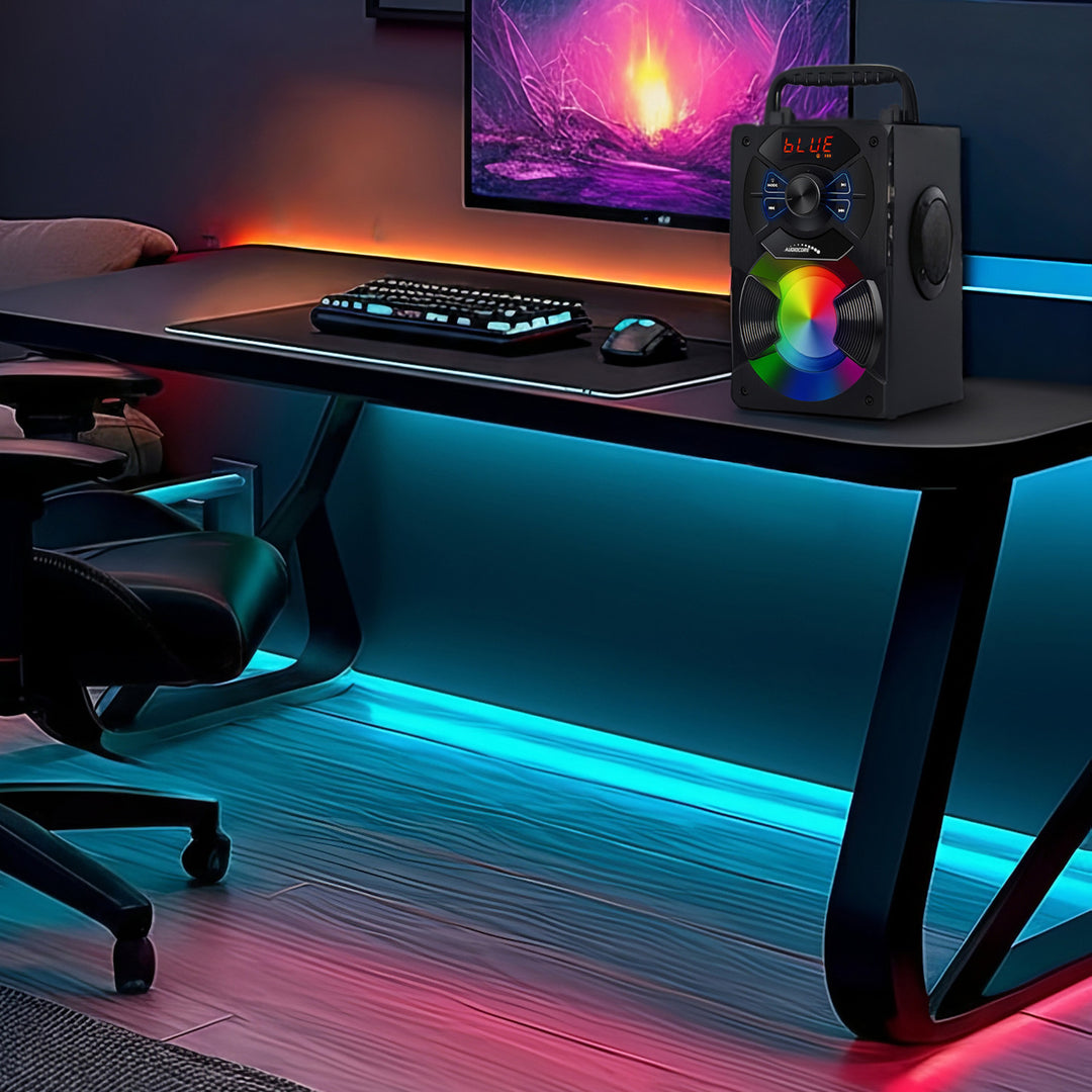 Přenosný Bluetooth reproduktor Audiocore AC730 / rádio / SD / MMC / aux-in / USB / osvětlení / teleskopická anténa / připojení mikrofonu